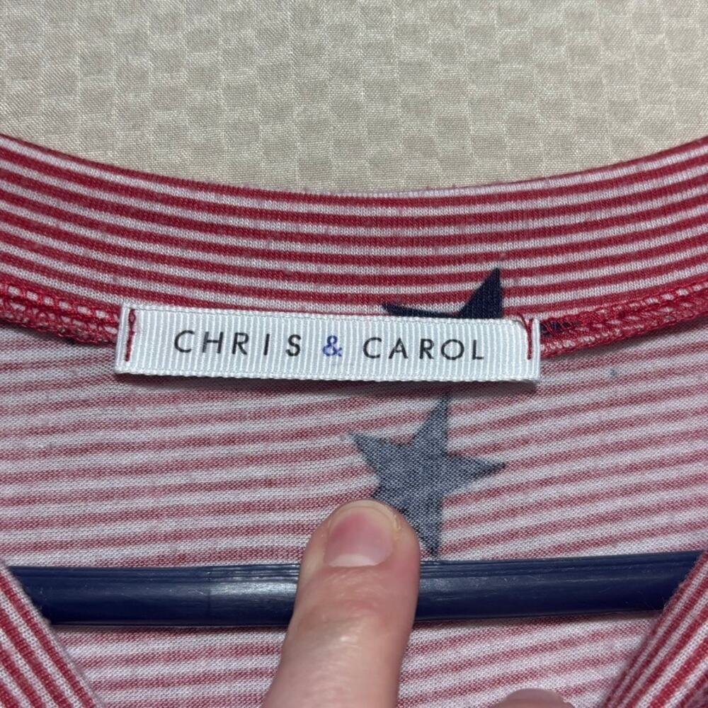 Chris & Carol Women's Medium Red White Star Stripe Bell Sleeve Top USA Patriotic - Picture 3 of 7